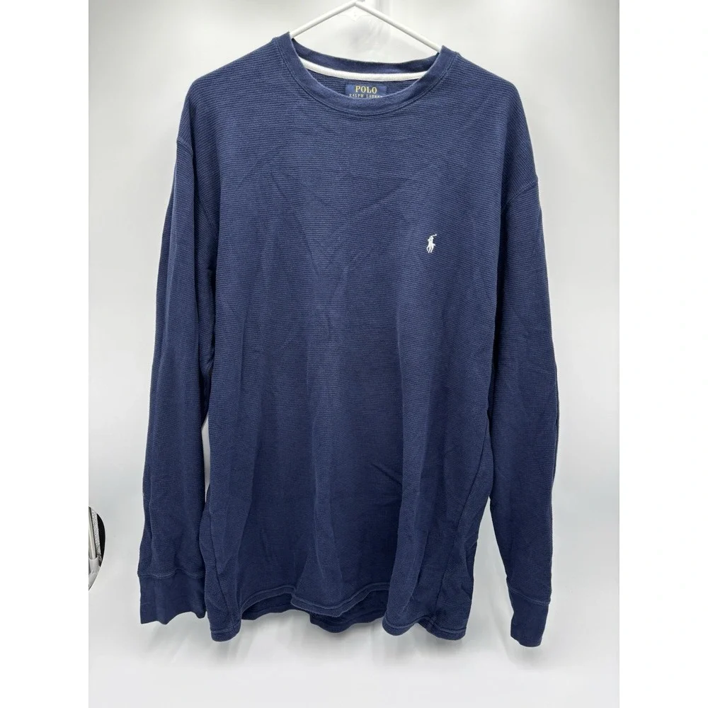 Polo Ralph Lauren Waffle Knit Thermal Shirt Men's 2XL Navy Crew Neck Cotton